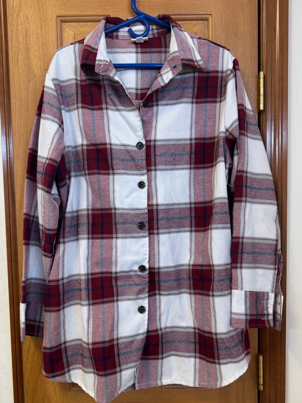 LuLaRoe Red White and Gray Plaid Button-Down Flannel Shirt Size X-LARGE